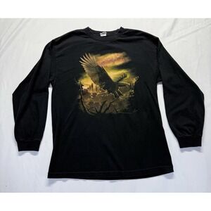 Vintage 90's Bald Eagle Long sleeve shirt black L Nature graphic Made In USA tee